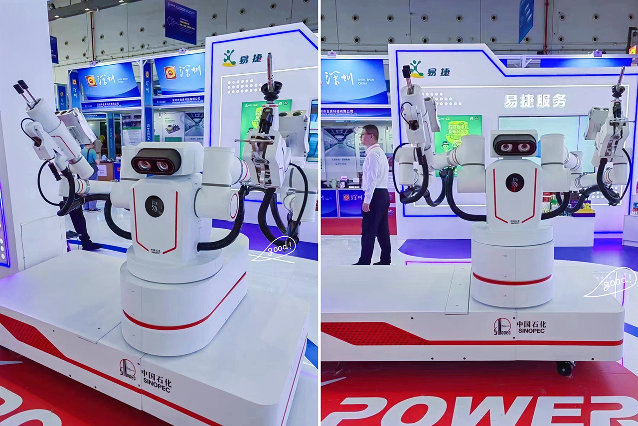 智慧能源加注，新一代快通式双臂智能 加油机器人亮相东盟博览会_科学中国